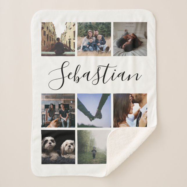 Personalised Name Photo Collage Sherpa Blanket (Front)