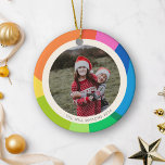 Personalised Name Photo Colourful Rainbow Frame Ceramic Tree Decoration<br><div class="desc">Add a splash of colour to your holiday decor with this cute custom photo ornament, featuring a vibrant abstract shapes border in a rainbow of colours. Personalise it a photo and your family name or kids' names, and the year to create a unique and joyful keepsake. Perfect for capturing special...</div>