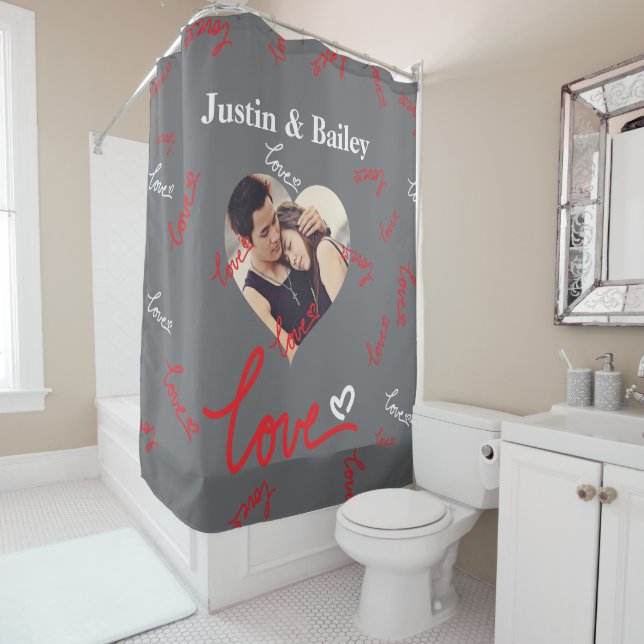 Personalised Name Photo Love Shower Curtain.  Curtain (In Situ)