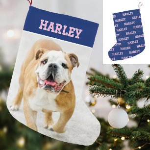 Personalised Name Photo Navy Pink Small Christmas Stocking