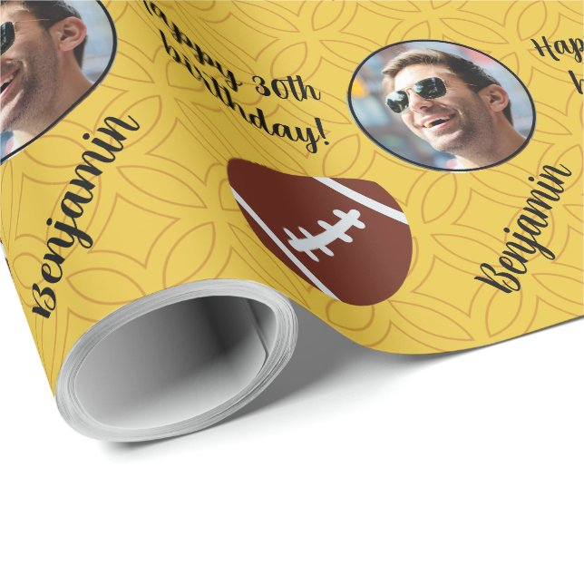 Personalised Name Photo Sport Football Birthday Wrapping Paper (Roll Corner)