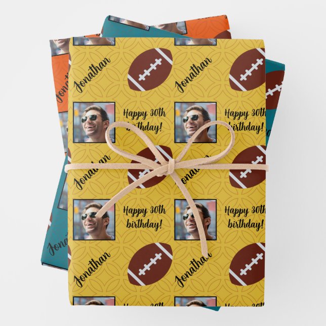 Personalised Name Photo Sport Football Birthday Wrapping Paper Sheet (In situ)