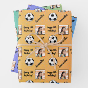 Personalised Name Photo Sport Soccer Birthday Wrapping Paper Sheet