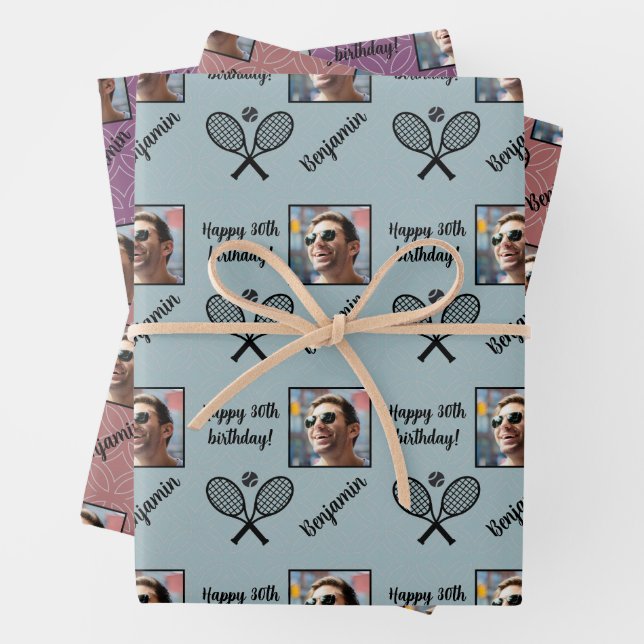 Personalised Name Photo Sport Tennis Birthday Wrapping Paper Sheet (In situ)