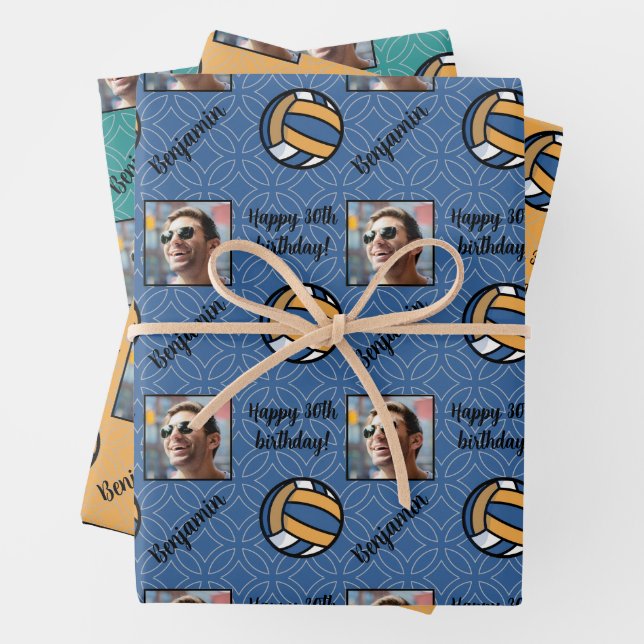 Personalised Name Photo Sport Volleyball Birthday Wrapping Paper Sheet (In situ)