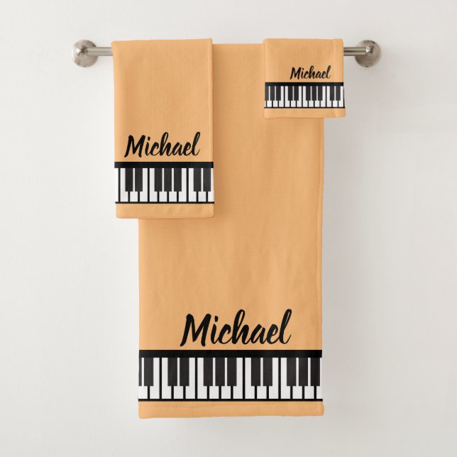 Personalised NAME Pianist Piano Keys  Bath Towel Set (Insitu)