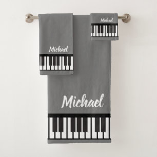 Personalised NAME Pianist Piano Keys  Bath Towel Set