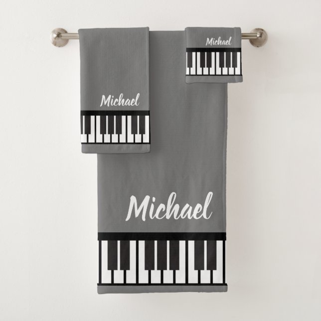 Personalised NAME Pianist Piano Keys  Bath Towel Set (Insitu)