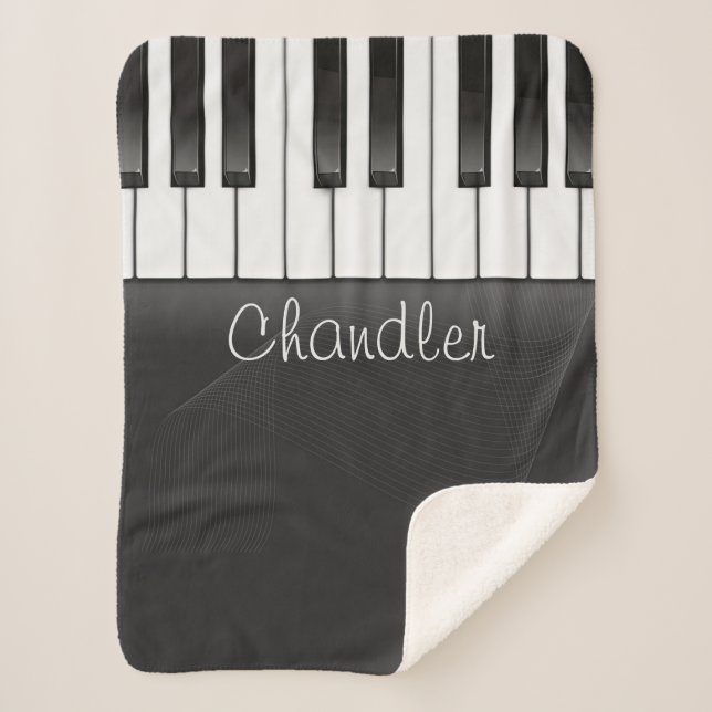 Personalised NAME Pianist Piano Keys Music Teacher Sherpa Blanket (Front)