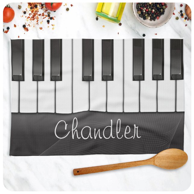 Personalised NAME Pianist Piano Keys Music Teacher Tea Towel (Creator Uploaded)