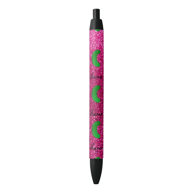 Personalised name pickle pink glitter black ink pen (Front Vertical)
