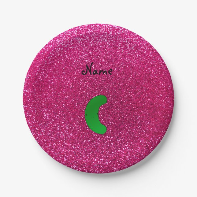 Personalised name pickle pink glitter paper plate (Front)