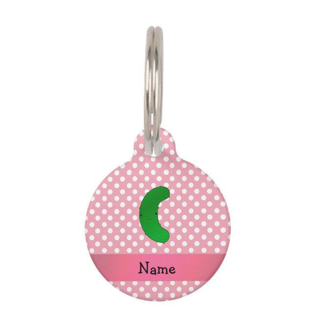 Personalised name pickle pink polka dots pet tag (Front)