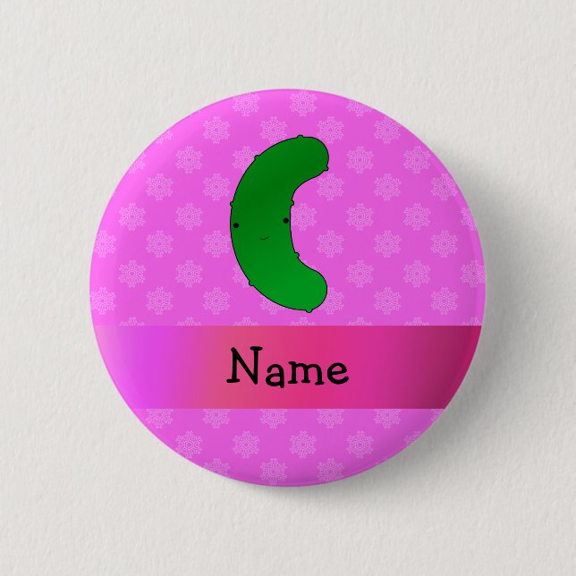 Personalised name pickle pink snowflakes 6 cm round badge (Front)