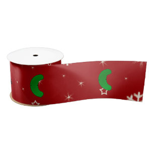 Personalised name pickle red snowflakes satin ribbon