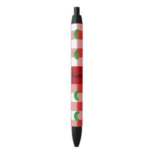 Personalised name pickle red white checkers black ink pen