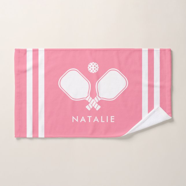 Personalised Name Pickleball Pink Stripes Hand Towel (Hand Towel)