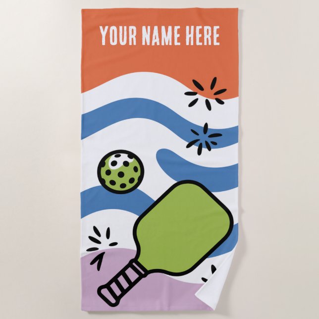 Personalised Name Pickleball Retro Motion  Beach Towel (Front)