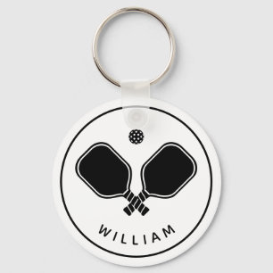 Personalised Name Pickleball White & Black Key Ring