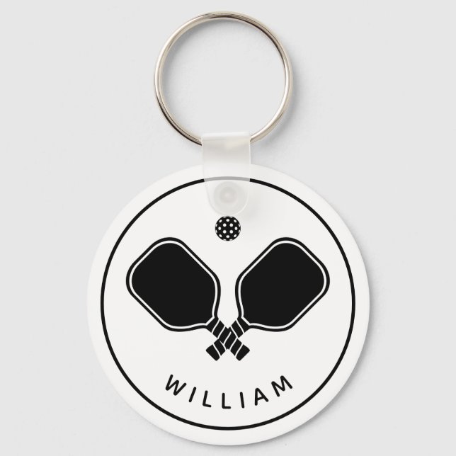 Personalised Name Pickleball White & Black Key Ring (Front)
