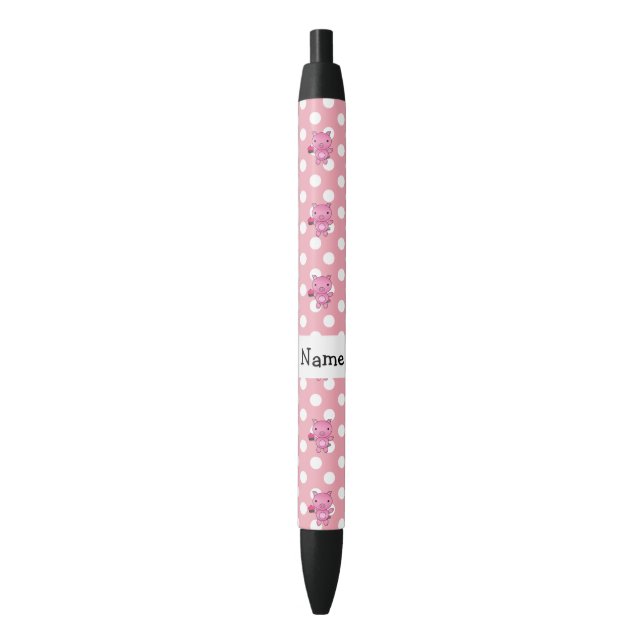 Personalised name pig with cupcake polka dots black ink pen (Front Vertical)