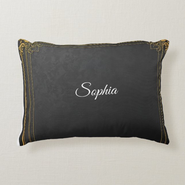 Personalised Name Pillow – Black & Gold Elegant Cu (Front)