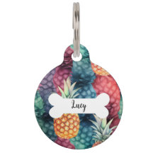 Personalised Name Pineapple Pattern Round Pet Tag
