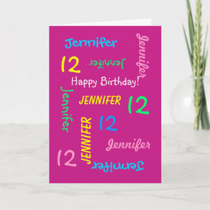Personalised Name, Pink, 12 Years Old, Greeting Card