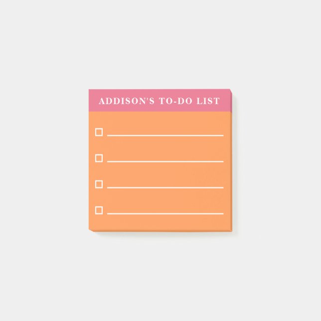 Personalised Name Pink and Orange To Do List Post-it Notes (Front)