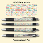 Personalised Name, Pink Aqua Boho Feathers<br><div class="desc">A Great Pen for anyone. See my store for lots more great Pens</div>