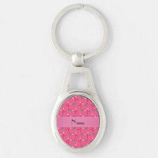 Personalised name pink badminton pattern key ring