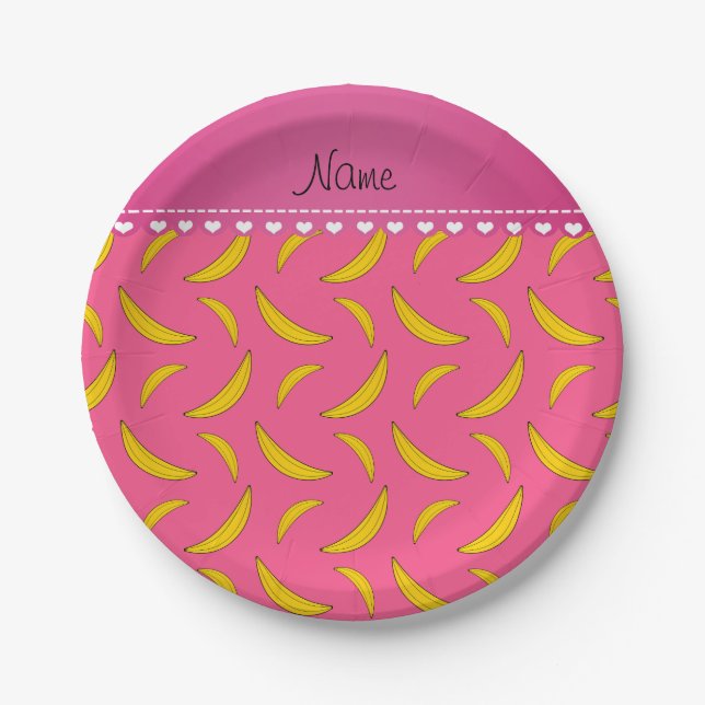 Personalised name pink bananas paper plate (Front)
