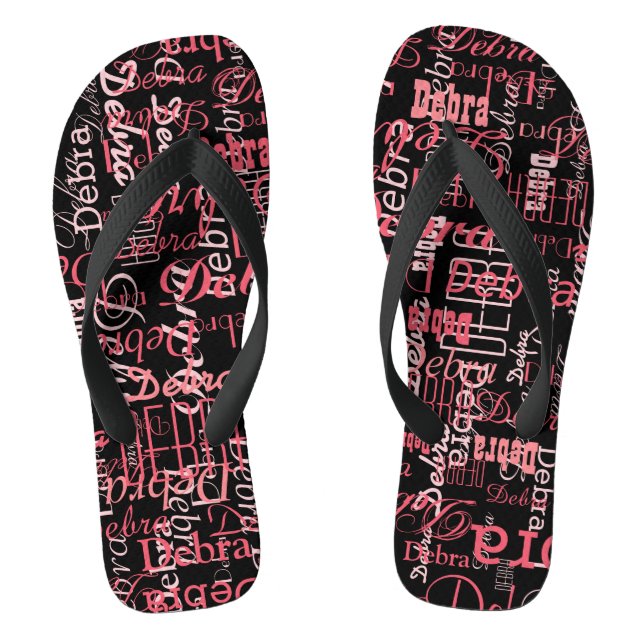 Personalised Name Pink Black FlipFlop for Her (Footbed)