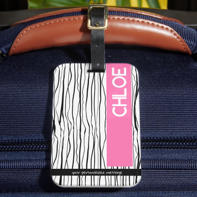 Personalised Name Pink & Black Modern Luggage Tag (Front Insitu 2)