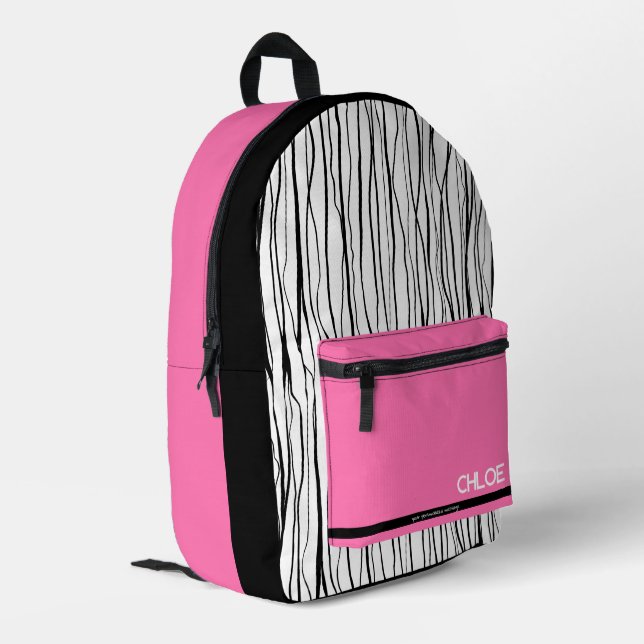 Personalised Name Pink & Black Modern Printed Backpack (Back Corner Left)