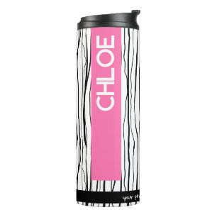 Personalised Name Pink & Black Modern  Thermal Tumbler