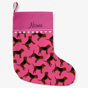 Personalised name pink bloodhound dogs small christmas stocking