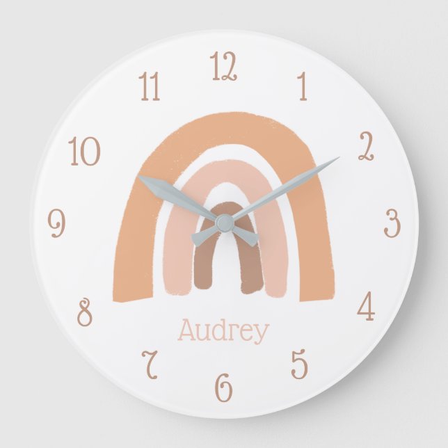 Personalised Name Pink Boho Rainbow Large Clock (Front)