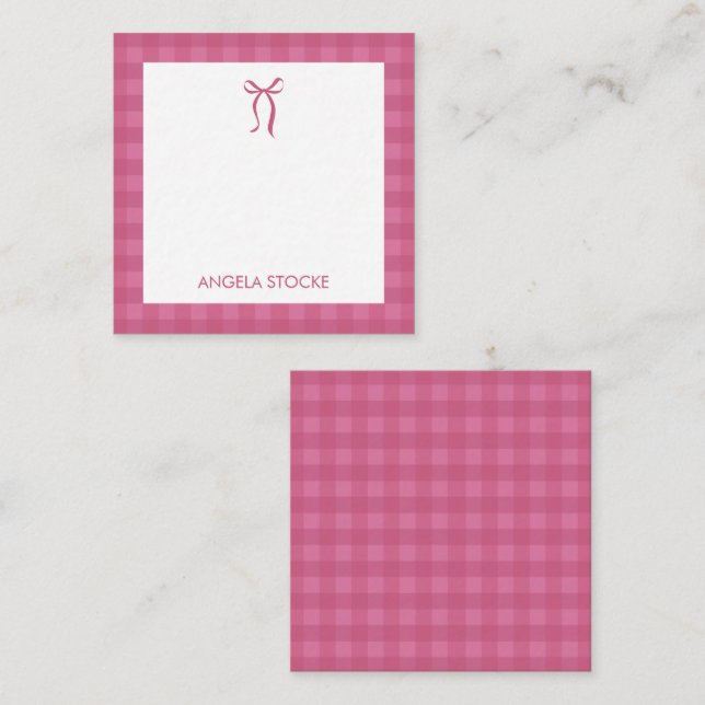 Personalised Name Pink Bow Note Card (Front/Back)