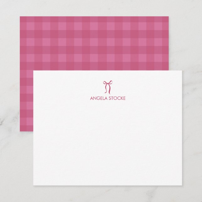Personalised Name Pink Bow Note Card (Front/Back)