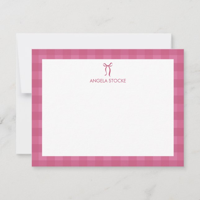 Personalised Name Pink Bow Note Card (Front)