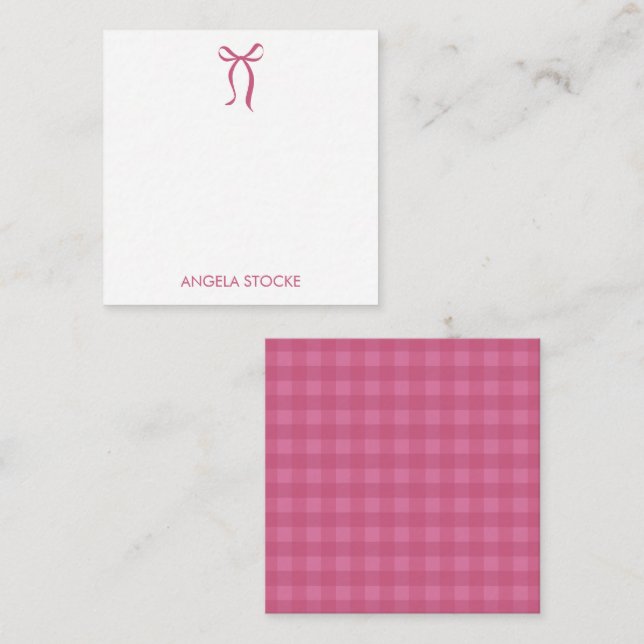 Personalised Name Pink Bow Note Card (Front/Back)
