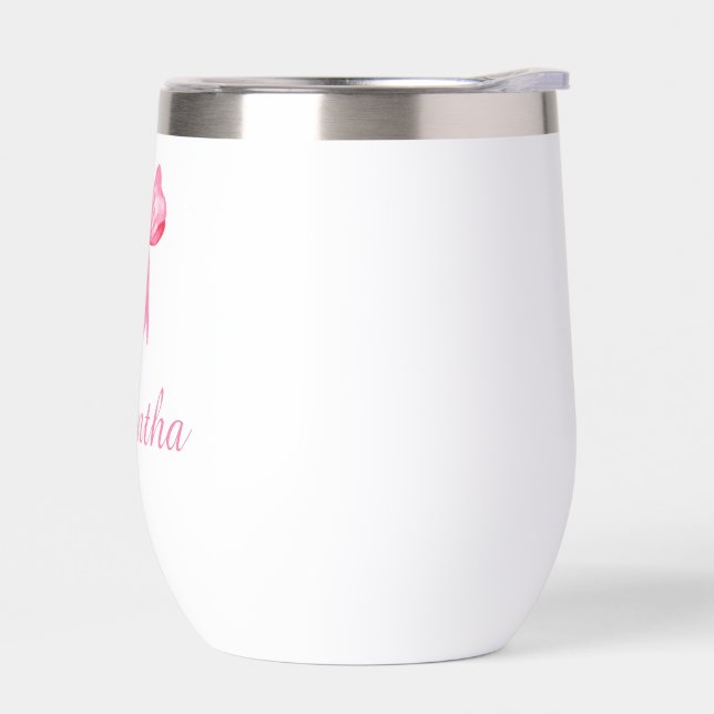 Personalised Name|Pink Bow Tie Travel Water Bottle (Left)