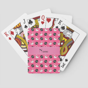 Personalised name pink bowling pattern playing cards