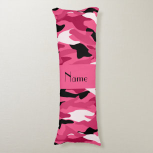 Personalised name pink camouflage pink stripe body cushion