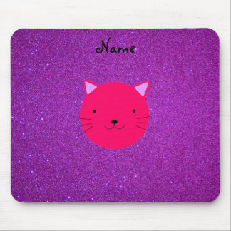 Personalised name pink cat face purple glitter mouse pad
