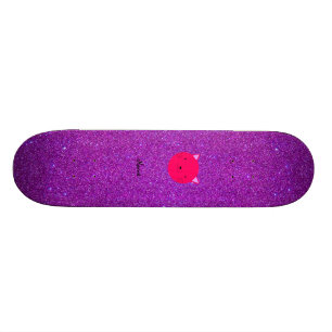 Personalised name pink cat face purple glitter skateboard