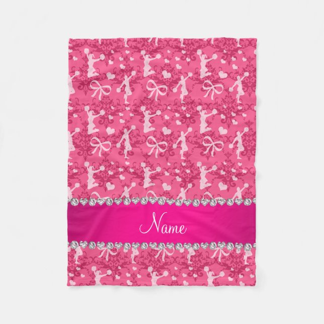 Personalised name pink cheerleading damask fleece blanket (Front)