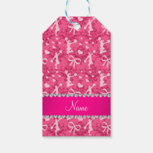 Personalised name pink cheerleading damask gift tags