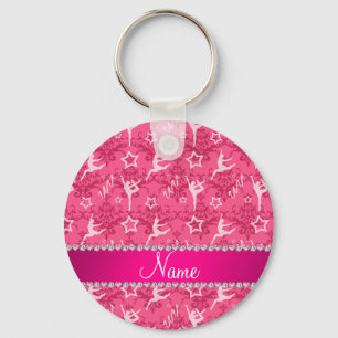 Personalised name pink damask gymnastics key ring